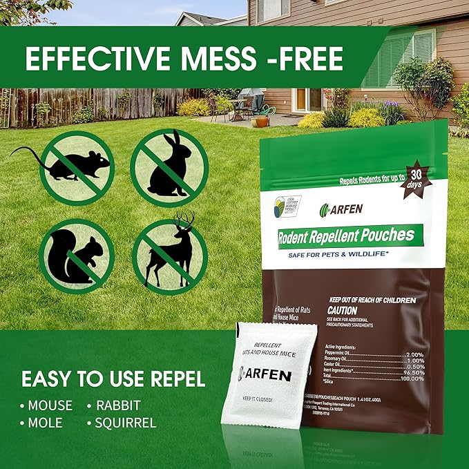 Rodent Repellent Pouches, Peppermint Oil, All Natural, Plant Powered, Repel Mice and Rat, Squirrels, Mouse Repellent, Keep Mice Out from Indoor/Car/RV/Boat/Garage/Cabin,20 Pouches (20 Pack)