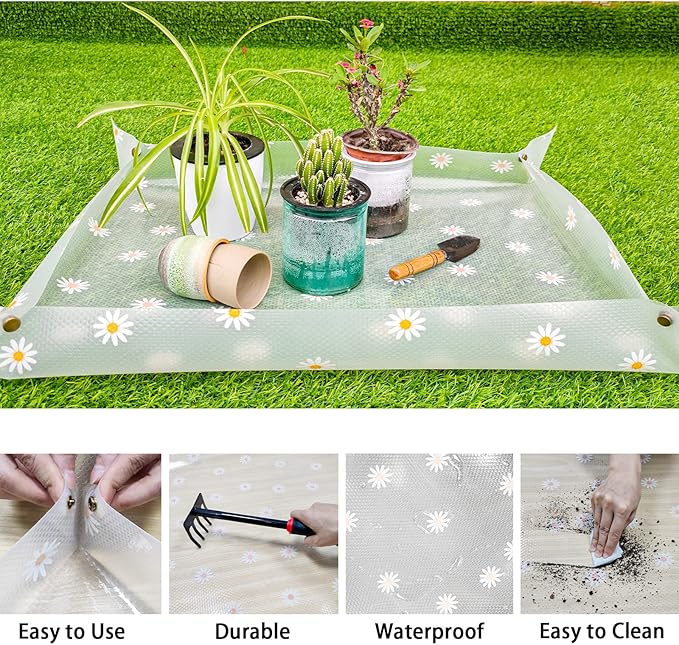 Repotting Mat for Indoor Plants Waterproof Clear Potting Mat Foldable Plant Potting Repotting Tray Portable Gardening Tray for Indoor Potting Soil, House Plants Orchid,Succulents 31.5 x 23.6