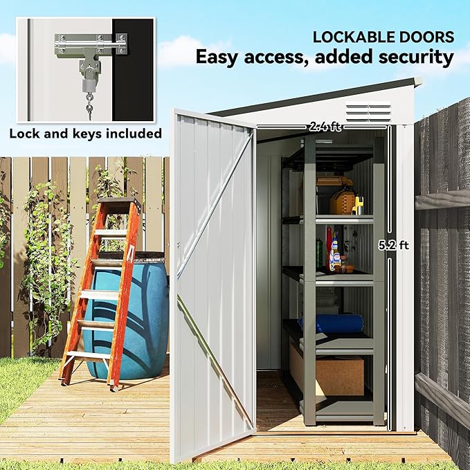 Outsunny 4' x 6' Metal Outdoor Storage Shed, Lean to Storage Shed, Garden Tool Storage House with Lockable Door and 2 Air Vents for Backyard, Patio, Lawn, White