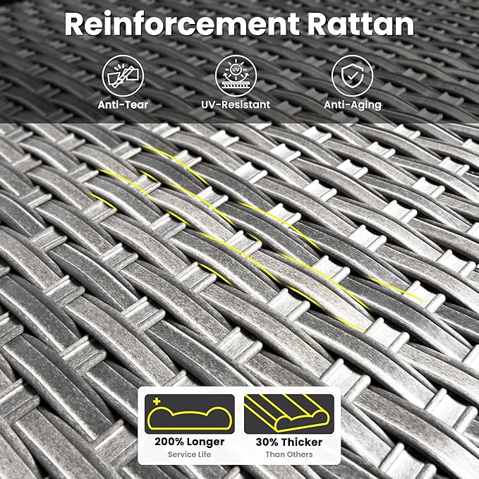 ovios 6 Pieces Patio Furniture Set, Outdoor Wicker Sofa Couch with Swivel Chairs Ottomans Comfy Cushions, All Weather High Back Modern Conversation Sets, Grey Rattan, Grey