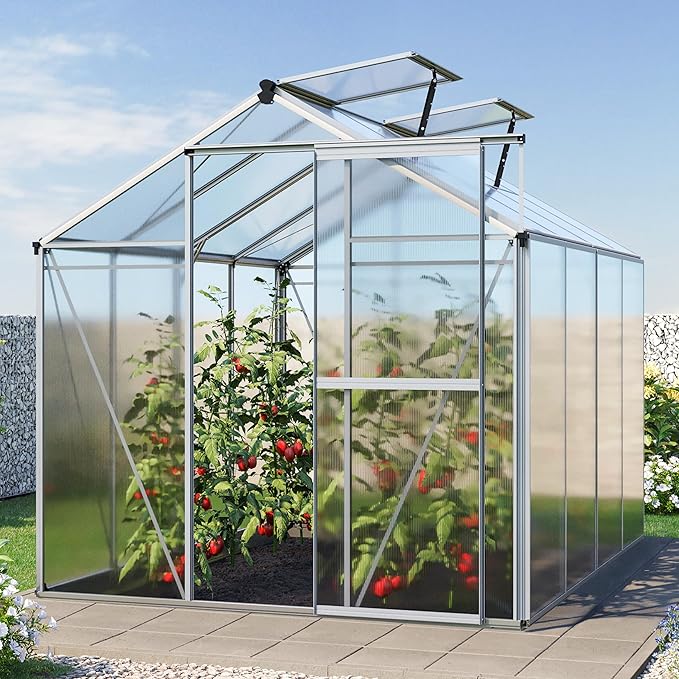 Greenhouse Jasmin 4 Aluminum Frame - 6.3 x 8.4 ft Approx. 6 mm Polycarbonate Panels
