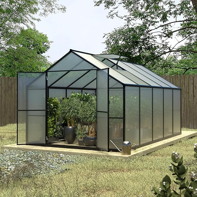 BlueWish 8x10FT Greenhouse for Outdoors, Aluminum Greenhouses with Adjustable Vents,Lockable Door, Outdoor Greenhouse with Polycarbonate Panel, Walk-in Green House for Garden, Gray