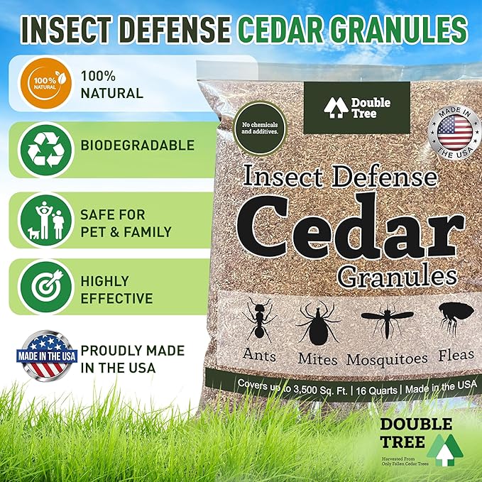 Double Tree Home and Garden Cedar Granules | Repels Fleas, Ticks, Ants, and Mosquitos | Rich Cedar Scent | Non Toxic | Pet Safe | 3 Bags (48 Quarts)