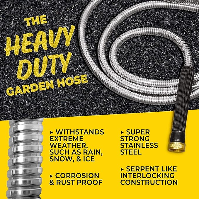 Bionic Steel Pro 25 FT Garden Hose with Nozzle, 304 Stainless Steel Metal Water Hose 25Ft, Flexible Hose, Kink Free, Lightweight and Durable, Crush Resistant Fitting, Easy to Coil, 500 PSI 2025 Model