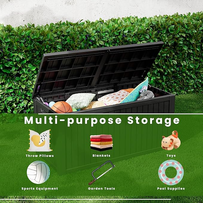 200 Gallon Deck Box, Resin Outdoor Indoor Waterproof Storage Box, Lockable Storage Box With Handle for Patio Furniture - Garden Tools - Swimming Pool Tools UV-Resistant, Black