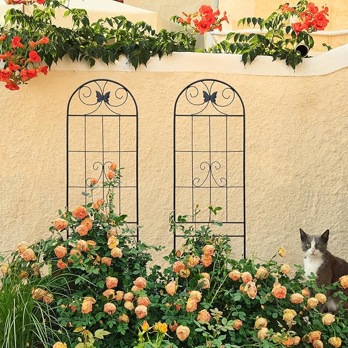 4 Pack Metal Garden Trellis for Climbing Plant Rose Stand, Black Outdoor 86.7'' Tall Flower Support Iron Garden Fence,Black 4pack