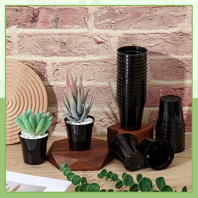 Yaomiao 200 Pcs 2 Inch Black Mini Plastic Plant Pot Nursery Seedling Pots Seed Starter with Drainage Holes for Indoor Outdoor Garden Succulent Plants Cuttings Transplanting