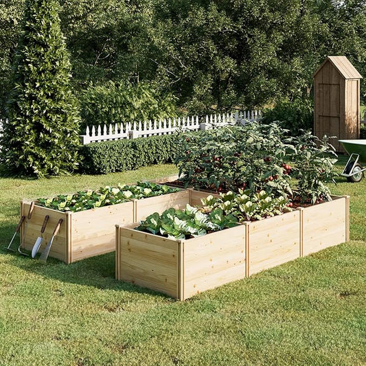 PaPaJet Raised Garden Bed for Outdoor, Seven Grids Deep Large Planter Box for Gardening, Vegetables, Flowers, Herbs（7.5× 9.0× 1.6FT）