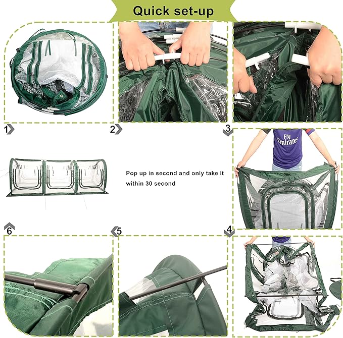 Poray Pop Up Tunnel Greenhouse Garden Portable Greenhouse Gardening Flower House Plant Sunshine Room with PVC Cover for Protecting Plant from Cold Frost & Birds Insects mesh