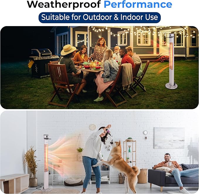 SereneLife Infrared Patio Heater, Electric Patio Heater for Indoor/Outdoor Use, Portable Table Heater with Remote Control, 1500 W, for Restaurant, Patio, Backyard, Garage, Decks (Silver)