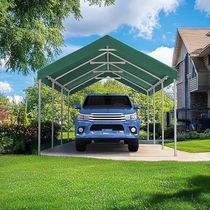 Quictent 10x20 ft Heavy Duty Carport Canopy Galvanized Car Tent Outdoor Garage Boat Shelter with Reinforced Structure, with Hanging Edge - Green