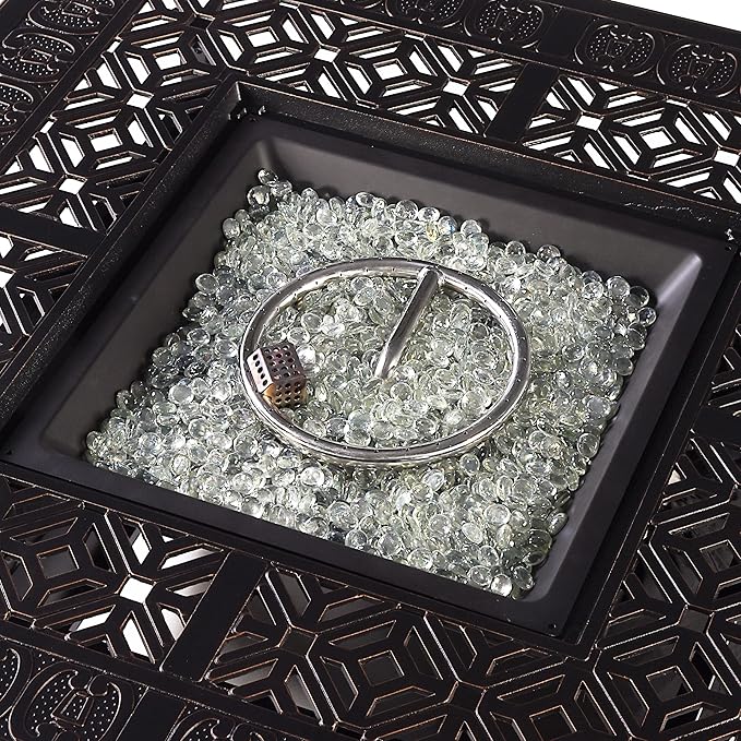 Oakland Living Black Aluminum Patio Fire Table Set with Four Deep Seating Loveseats with Cushions with Light Grey Cushions