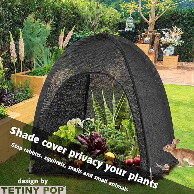 2pack Pop up Plant Sunshade Cloth,Plant Sun Shade Net for Flower UV Resistant Pest Guard Cover for Outdoor Gardens Sunblock Shade Cover with Carry Bag and 16 Stakes (Black)