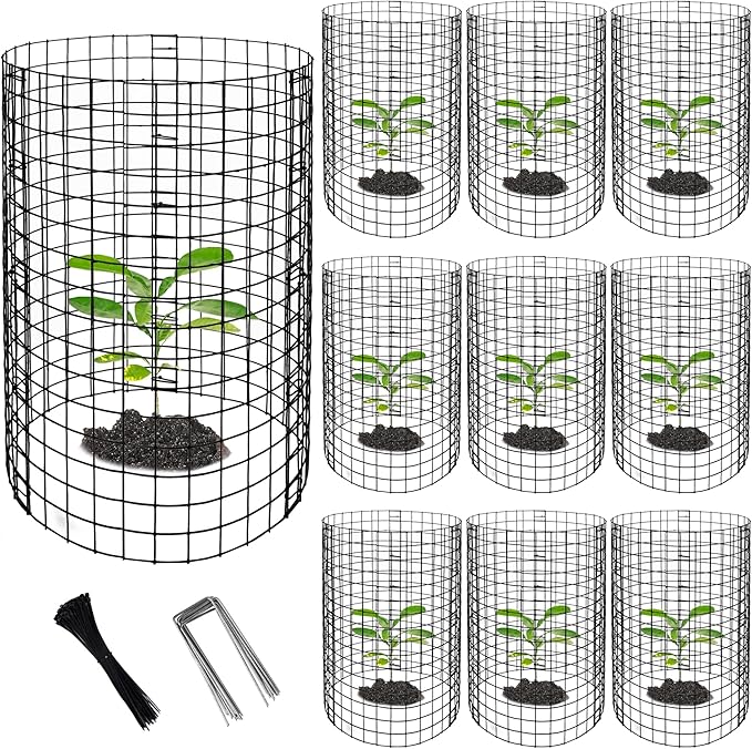 Adnee 10 Packs Wire Plant Protector from Animals - 20" H X 12" D Metal Mesh Plant Cage Covers - Sturdy Garden Bunny Barricades Chicken Wire Cloche for Plants Shrubs Vegetables Flowers