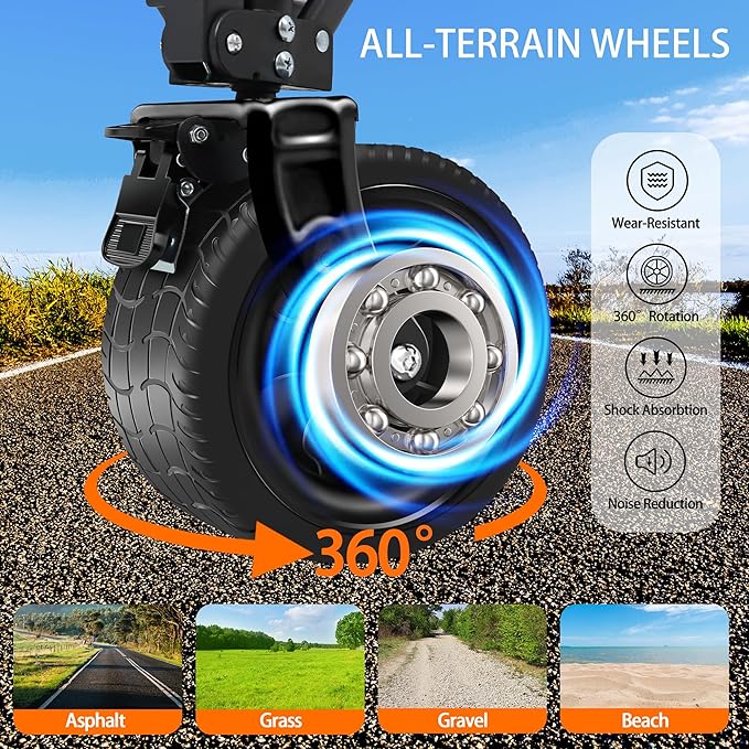 Collapsible Wagon with Big Wheels, Wagons Carts Foldable 400LBS Large Capacity, Heavy Duty Utility Cart Grocery Wagon w/Side Pockets and Brakes, All-Terrain Beach Cart for Camping, Sports, Shopping