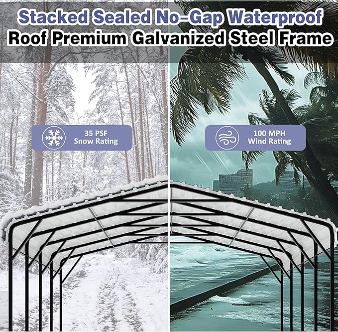 JY QAQA 20 x 20 FT Heavy Duty Metal Carport Canopy with Galvanized Steel Roof, Outdoor Car Tent Metal Garage Shelter for Car, SUV, Trucks and Boats