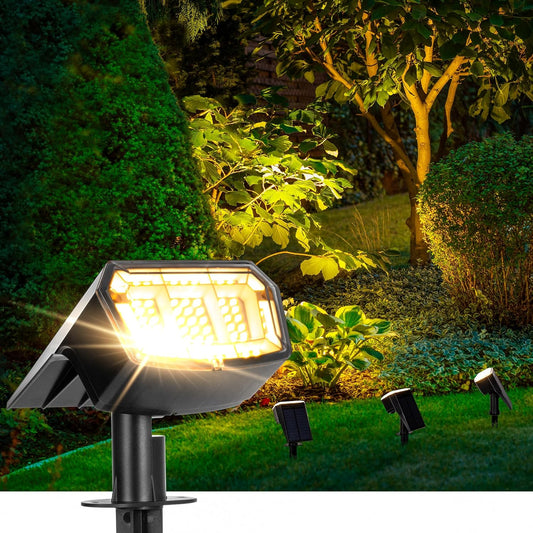Solar spotlights Outdoor 63 LED 3 Lighting Modes, IP65 Waterproof Lighten Yard Garden House Garage Pathway for Christmas Decorations-6 Pack