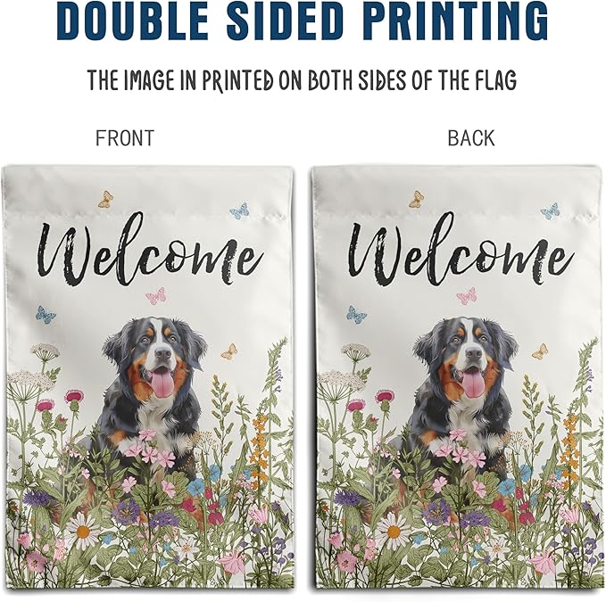 Spring Summer Garden Flag Floral Bernese Mountain Yard Flag Flower Dog Garden Flags for Outside Small Outdoor Welcome Flags 12x18 Double Sided