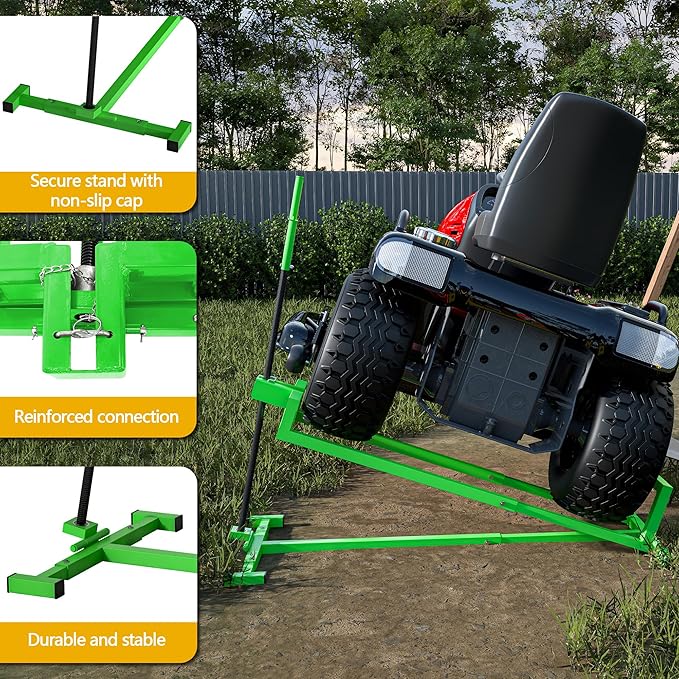 Ride-On Lawn Mower Jack Lift - Telescopic Maintenance Jack for Garden Tractors and Riding Lawn Mowers, 880 lbs Weight Capacity, Manual and Power Tool Handles Included