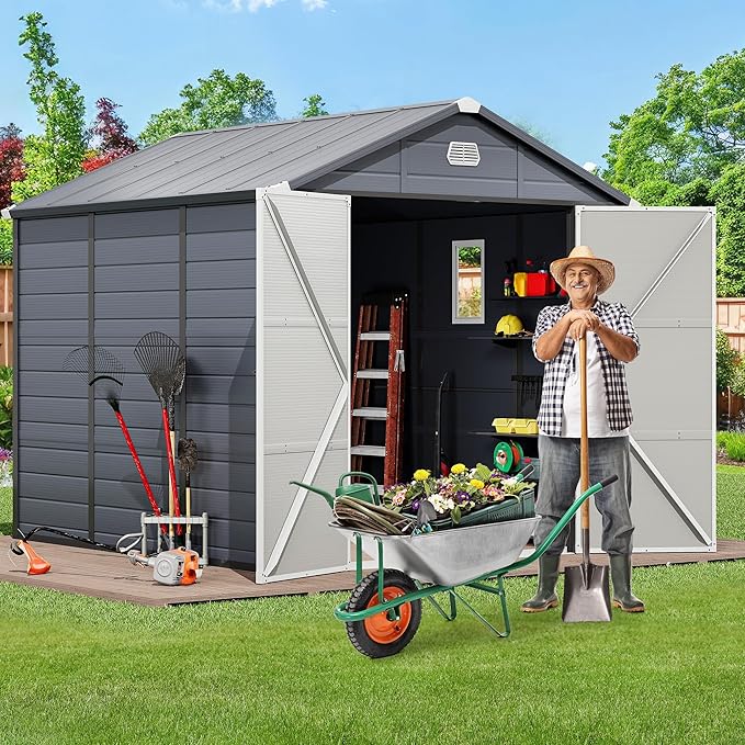 YITAHOME 8x9 FT Outdoor Storage Shed w/o Floor, All-Weather Plastic Shed with Lockable Doors, Window & Vents, Plastic Tool Shed for Backyard, Patio, Poolside, Lawn, Gray