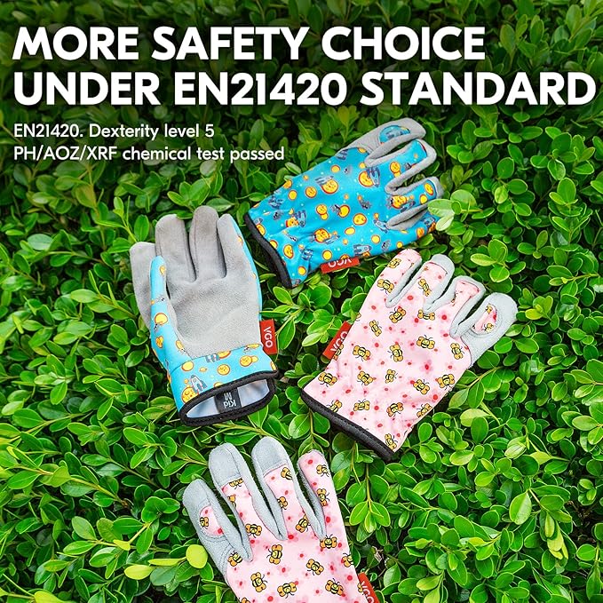 Vgo... 2-Pairs Age 4-5 Kids Gardening Gloves,Children Yard Work Gloves,Soft Safety Outdoor Playing Gloves (Size S, Blue&Pink, KID-MF7362)