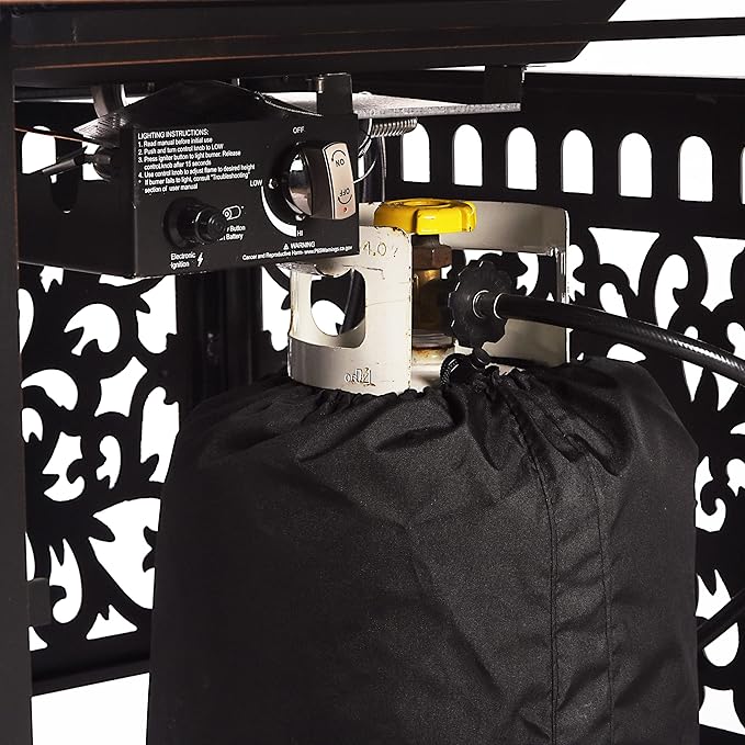 Oakland Living Black Aluminum Patio Fire Table Set with Four Club Chairs with Black Cushions