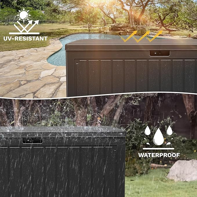 DWVO 90 Gallon Resin Outdoor Storage Box, XXL Double-Wall Waterproof Deck Box, Doubles as Table or Seating with 450 lbs Capacity, Lockable (Black)