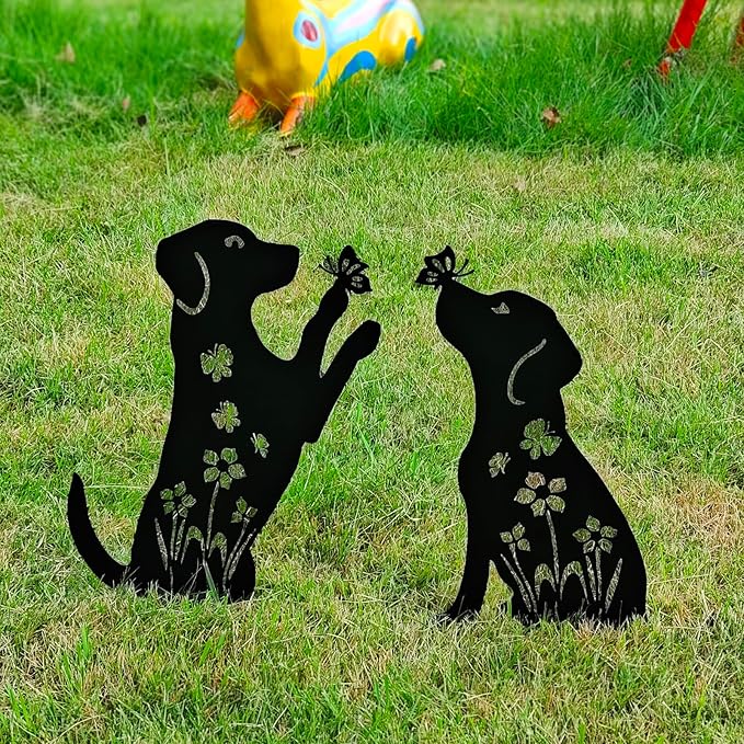 2 Pack Decorative Garden Stakes - 15" Rust-Resistant Metal Dog Silhouette Outdoor Decor, Corten Steel Labrador Yard Art with Easy Installation for Gardens, Patios & Walkways (Black Lab Design)