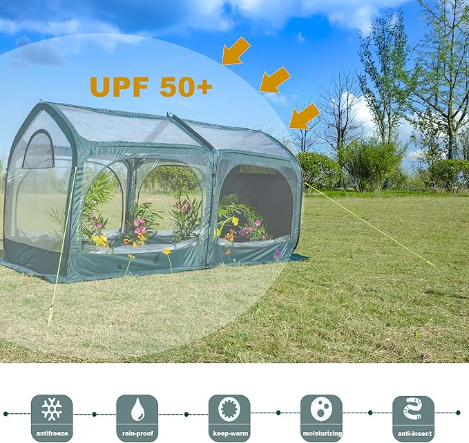 porayhut Pop Up Greenhouse Cover Flower House Mini Gardening Plant Flower Sunshine Room Room,Backyard PVC Greenhouse Cover for Cold Frost Protector Gardening Plants (Tunnel Grennhouse)