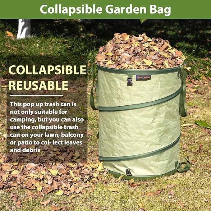 YUDI & GARDEN 29 Gallon Hard Bottom Collapsible Trash Can｜Collapsible Garden Bag｜Camping Trash Can, Green 2-Pack for Collecting Weeds or Party and Yard Waste