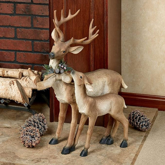 Melrose Standing Buck Deer with Fawn Sculpture Brown