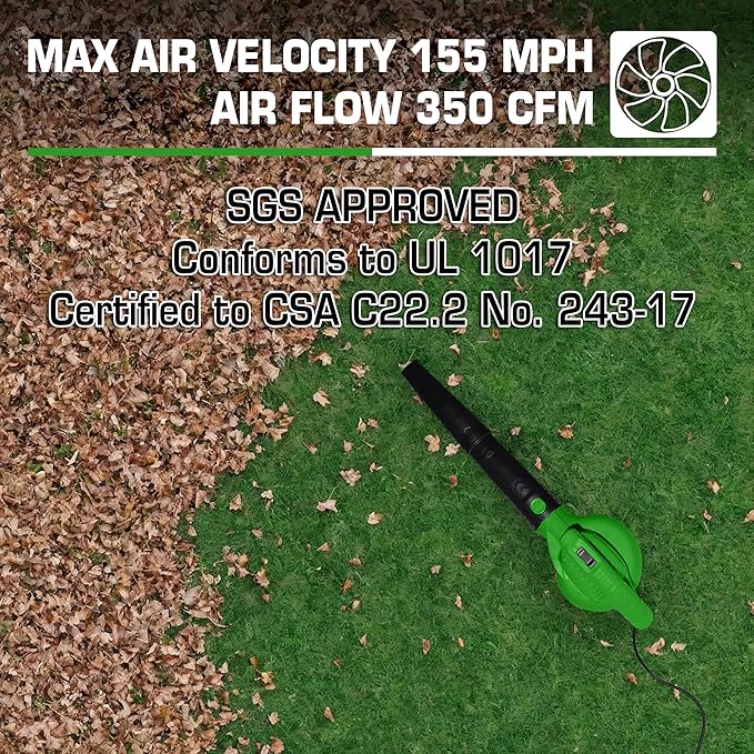 GUEDE Electric Leaf Blower, Corded 7 Amp, 155MPH Air Speed, Lightweight & Handheld for Lawn Care, Patio Cleaning, Leaves & Snow Blowing