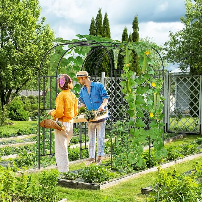 SUNYRISY Garden Arch Trellis, 87" x 59" x 47.2" Large Garden Trellis for Climbing Plants Outdoor, Tall Archway Plant Support Trellis Outdoor for Cucumber Grape Vine Vegetable Flower