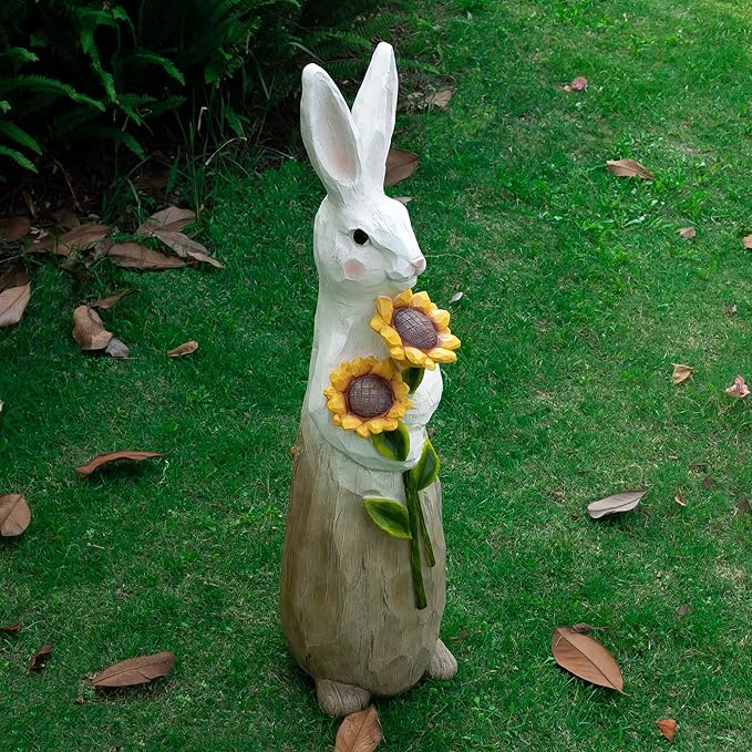 ZOEJADE 35"H Resin Large Rabbit Statue Bunny with Sunflowers Sculpture Outdoor Statues Indoor Decor Animal Ornament for Home Garden Lawn Yard Patio Balcony Gifts Birthday Easter Housewarming Christmas