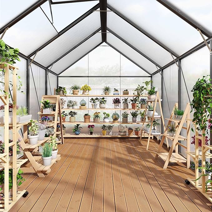 YITAHOME 10x6FT Polycarbonate Greenhouse Heavy Duty Green Houses Outdoor Aluminum Greenhouses w/ Sliding Doors Vent Window Walk-in Greenhouse for Garden Backyard, Matte Black