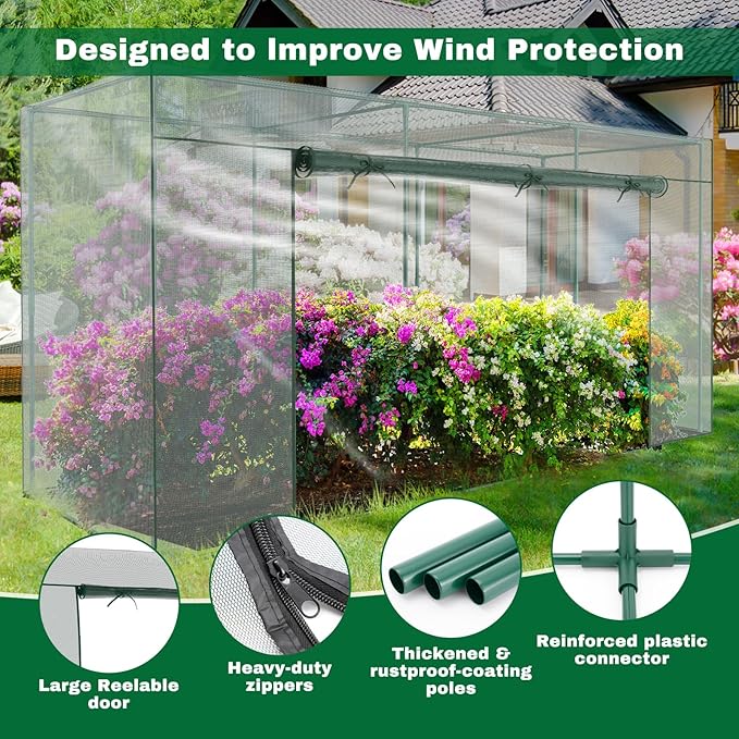 Crop Cages for Garden Plant, 11.8x3.9x6 Ft Plant Protection Netting Tent with Zippered Door, Raised Bed Cover, Garden Bed Cover with Frame, Wind-Resistant Plant Cages for Outdoor Plants