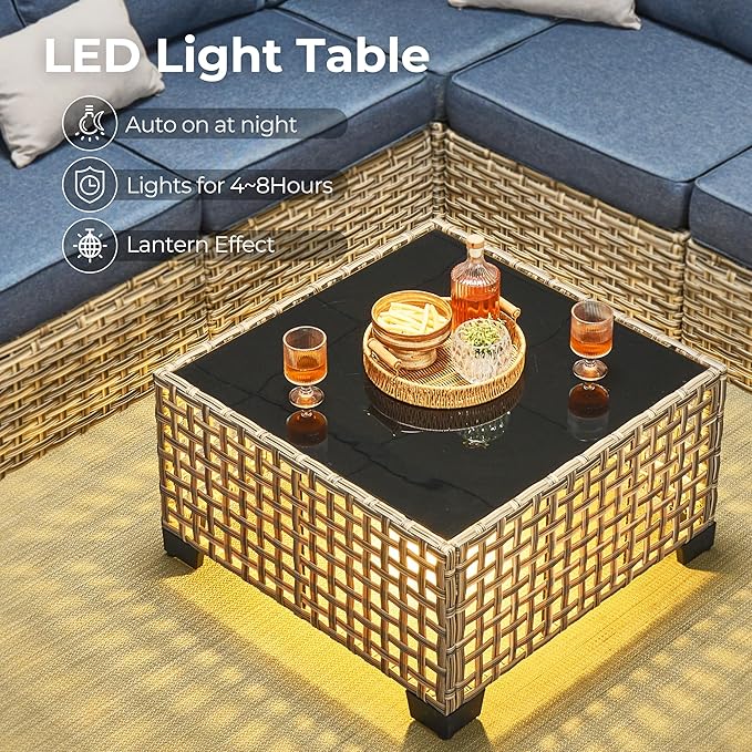 HOOOWOOO Outdoor Sectional Patio Furniture Set,9 Pieces Wicker Conversation Sets L Shaped Couch,Extra Deep Out Door Sofa Outside Furniture with Swivel Chairs,Denim Blue