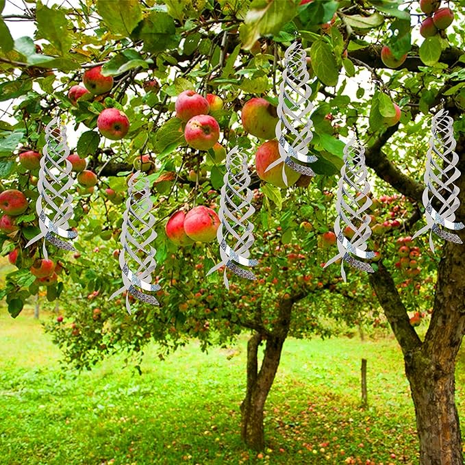 Hausse Bird Repellent Spiral Reflectors Silver Mylar Spinner, Hanging Reflective Bird Deterrent Device, Garden Decorative Scare Birds Away, Like Woodpeckers, Pigeons and Geese, 6 Pack