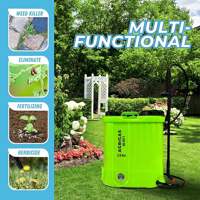 Battery Powered Backpack Sprayer 2.6 Gallon, Adjustable 0-100 PSI Pressure, Compatible with Makita 18V Battery, 7 Nozzles, Telescopic Wand, Charger Included, Electric Sprayer, Lawn & Garden Use