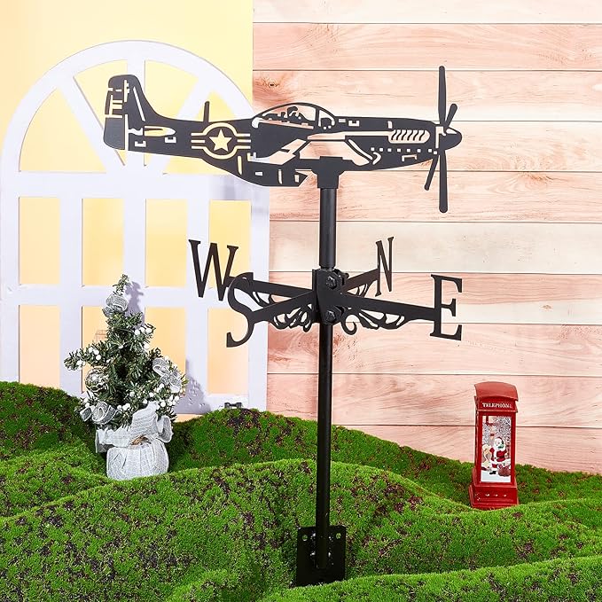 SUPERDANT Weathervane Fighter Ornament Wind Vane Weathercock Metal Weather Vane for Garden Decor Farmhouse Decorative Outdoor Garden Wind Measuring Tool