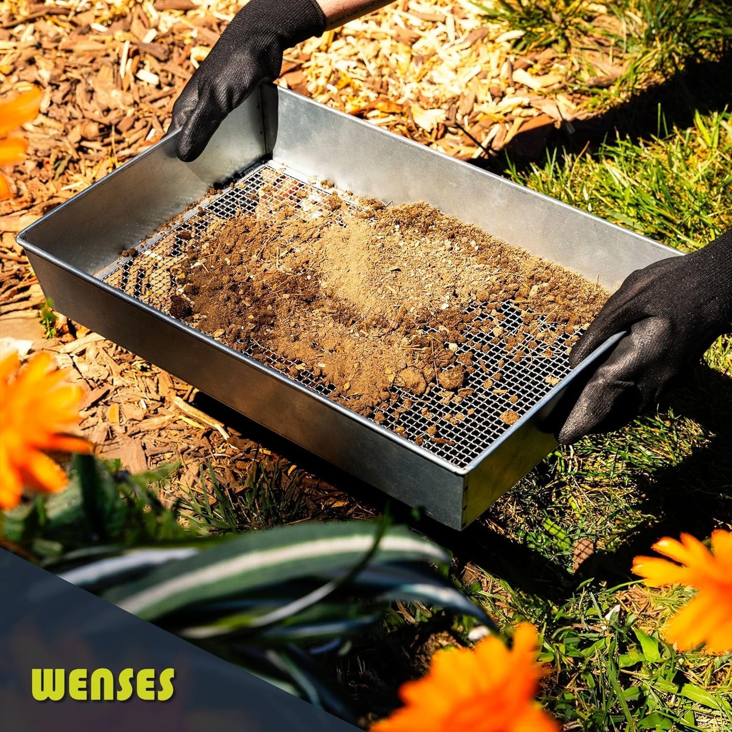 Soil Sifter, Wide Size (17.5 x 11.5 inches) with 1/8-inch Mesh, Garden Sieve for Dirt, Sand, Rocks, and Compost