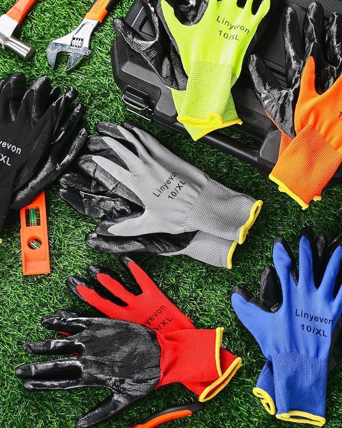 Maxcheck 54 Pairs PU Coated Gloves Bulk, Reusable Rubber Safety Gloves for Men Women Work Warehouse, Mechanic, Woodworking
