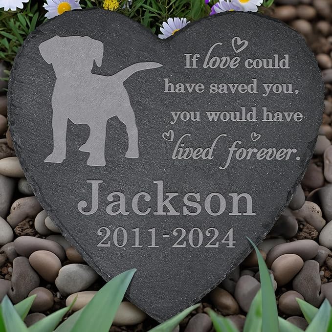 Dog Memorial Stone Dog Garden Statue - Dog Memorial Gifts - Dog Tombstone - Dog Loss Gift - Loss of Pet Dog - Heart