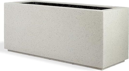 PolyStone Milan Tall Modern Outdoor/Indoor Rectangular Trough Planter, 46" W x 19" H, Lightweight, Heavy Duty, Weather Resistant, Polymer Finish, Commercial and Residential (White Granite)