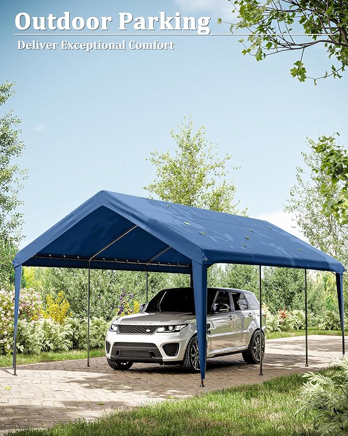 Carport Canopy Replacement Cover 12x20 Heavy Duty Outdoor Portable Car Canopy Oxford Waterproof UV & Tear Resistant Garage Canopy with Ball Bungees (Frame is Not Included)