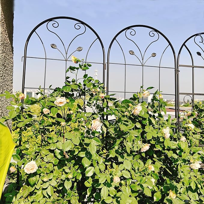 4 Pack Metal Garden Trellis 86.7" Tall Outdoor Climbing Plant Support for Roses, Flowers, Rustproof Durable Black Galvanized Tube, Lawn Garden Fence Decor Screen (4, Daisy-86.7" H)