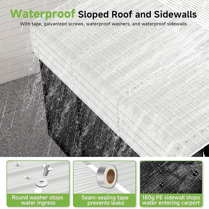 Real Relax 10×15FT Heavy Duty Carport with Removable Sidewalls, Metal Car Port Multi-Use Outdoor Storage Trucks, Cars, Boats, Galvanized Metal Roof, Cream White