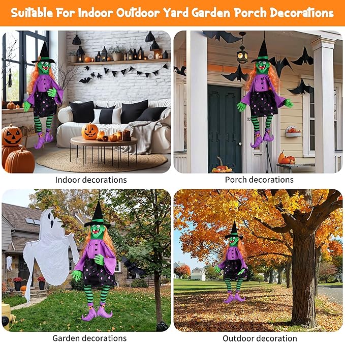 POPGIFTU 35" Halloween Witch 3D Windsock – Outdoor Hanging Witch Decoration for Yard, Porch, Garden or Party