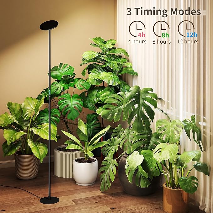 chiphy Grow Lights, 85" Full Spectrum Plant Light for Indoor Plants, 4/8/12H Timer, 60W Grow Lamp, 10 Dimmable Brightness, Height Adjustable, Remote Control, Ideal for Large Tall Plants