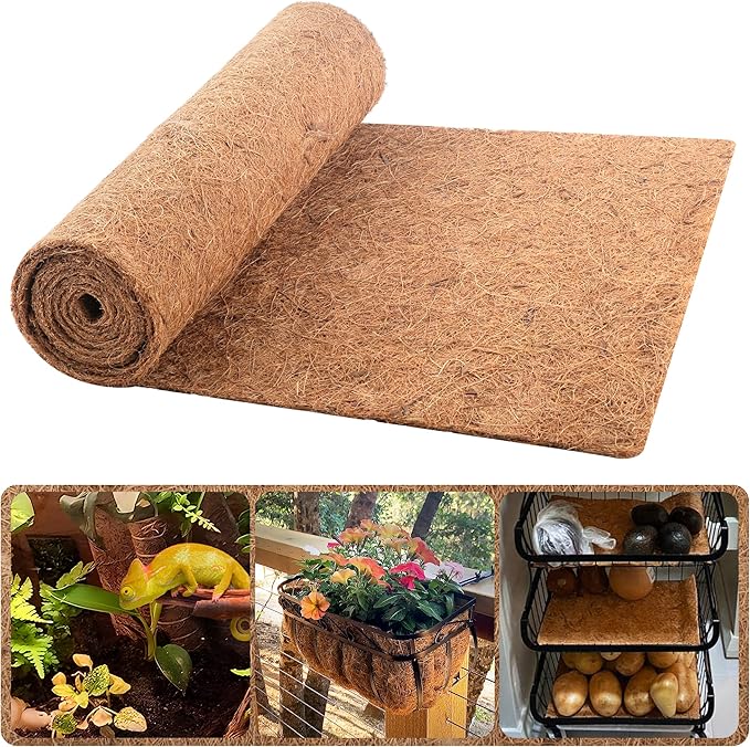 Coco Liner Roll, 16 x 120 Inch Coconut Fiber Liners for Planter Window Box Flower Basket, Natural Coco Mats Coco Coir Sheet for Reptile Carpet, Animal Pet Pad, Garden Decoration